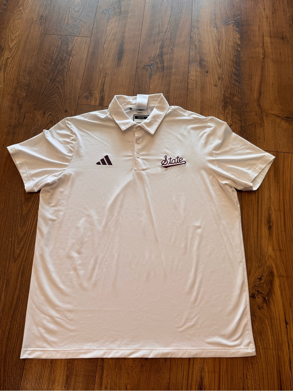 adidas White Polo with Maroon 'State' Script